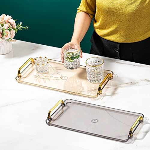 Waltsun Acrylic Serving Tray with Handles 16x9x08 Inches Amber