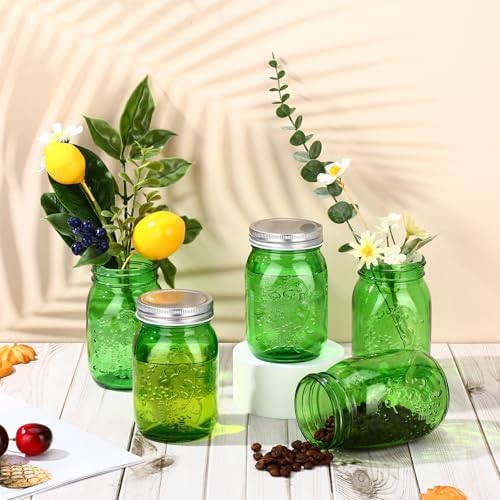 Pinkunn 12 Pcs Dark Green Mason Jars with Lids