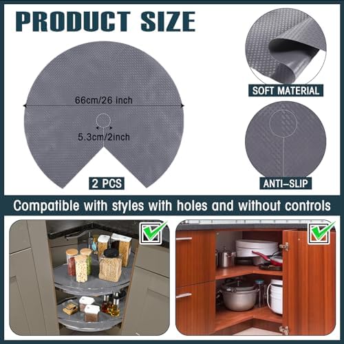 2 Pcs Lazy Susan Shelf Liner Gray Non Slip Kitchen Liner