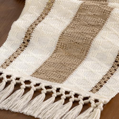 Brown And Ivory Boho Macrame Table Runner