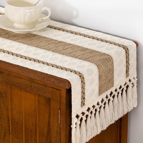 Brown And Ivory Boho Macrame Table Runner