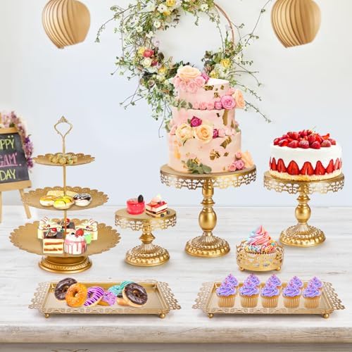 Hacaroa 7-Piece Gold Cake Stand Set