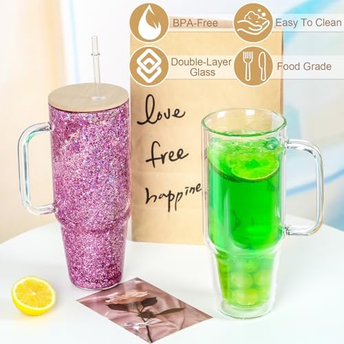 40 Oz Snow Globe Glass Tumbler with Handle 2 Pack