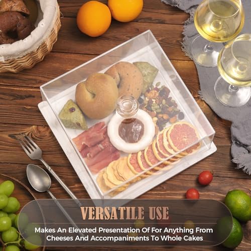 CherHome Square Cake Stand with Rotatable Marble Plate and Lid