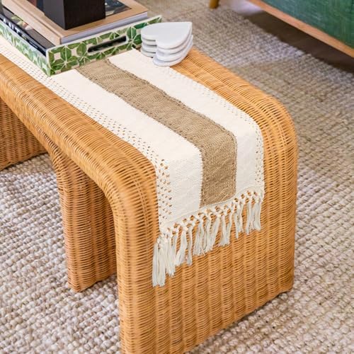 Boho Macram Table Runner - 48x12 Inch Beige