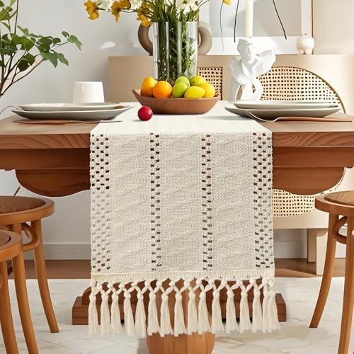 OTOSTAR Ivory Macrame Table Runner 60 Inches Long