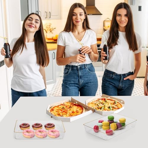 4 Pack Clear Serving Trays with Gold Rim