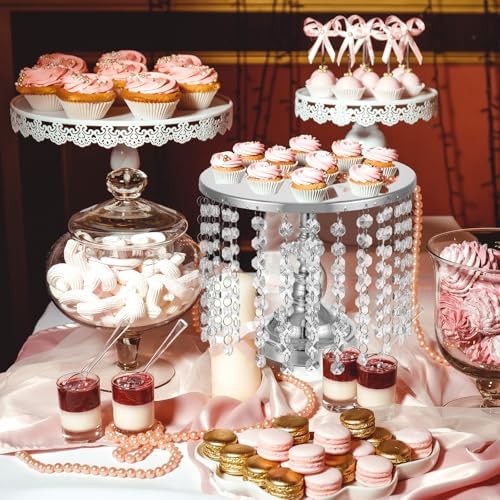 Bokon 6 Pcs Silver Crystal Cake Stand Set
