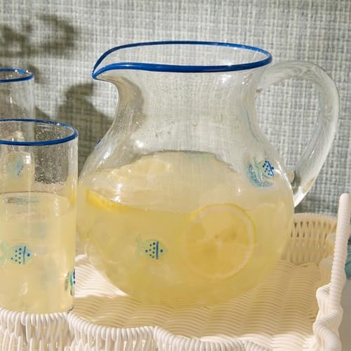Twos Company Fish Clear Bubble Serving Pitcher 100 Oz Glass