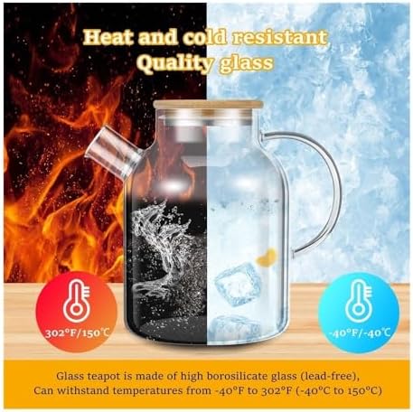 Glass Pitcher With Bamboo Steel Lid 1800ml Heat Resistant Jug