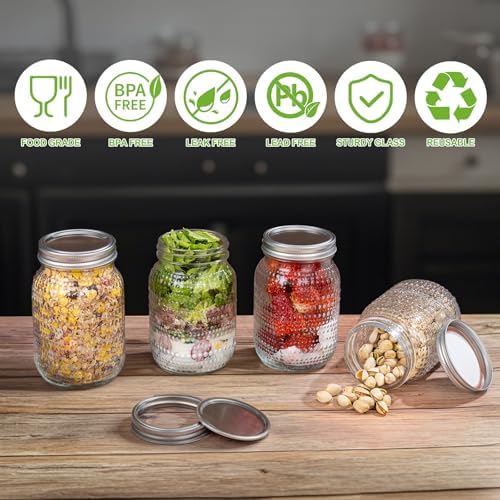 MirthMood 32 Oz Wide Mouth Mason Jars 2 Pack