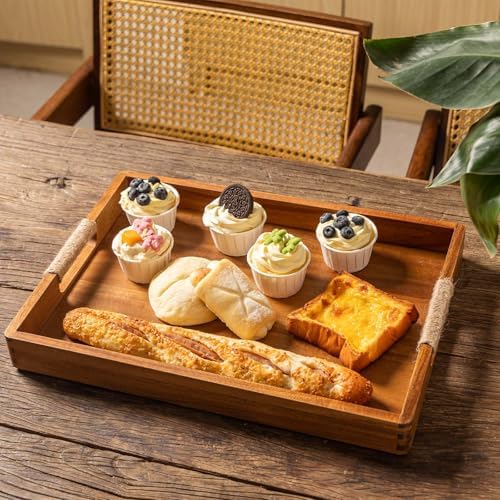 165 x 12 Inches Acacia Wood Serving Tray with Handles