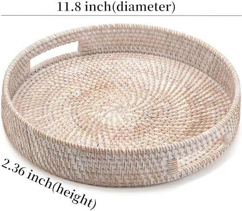 118 Inch Round Rattan Serving Tray with Handles