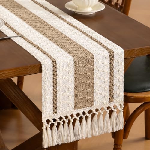 Brown And Ivory Boho Macrame Table Runner
