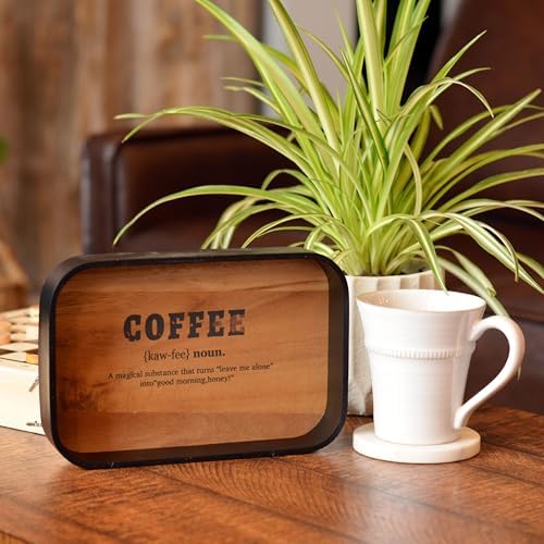 Morning Coffee Tray with Saying Black and Natural Design 95 Inches