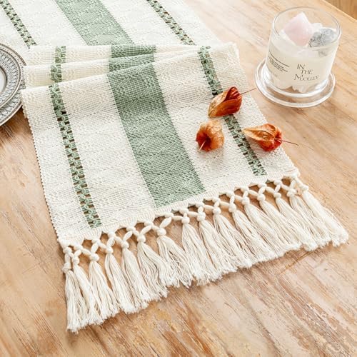 Fancy Homi Sage Green Boho Table Runner 72 Inches Long
