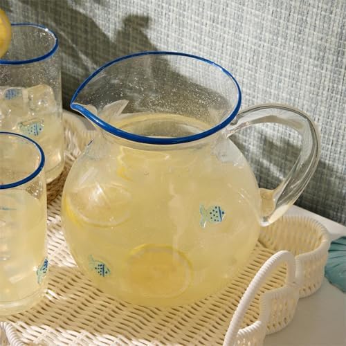 Twos Company Fish Clear Bubble Serving Pitcher 100 Oz Glass