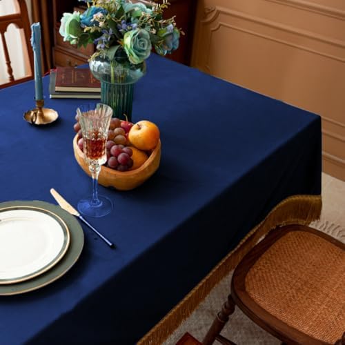 F-CHU Luxury Velvet Tablecloth with Gold Tassels 60x70-Inch