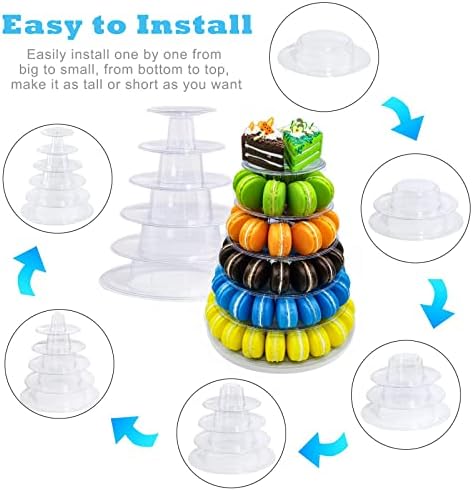 6 Tiers Adjustable Macaron Tower Stand Plastic Transparent Cake Holder Display Rack