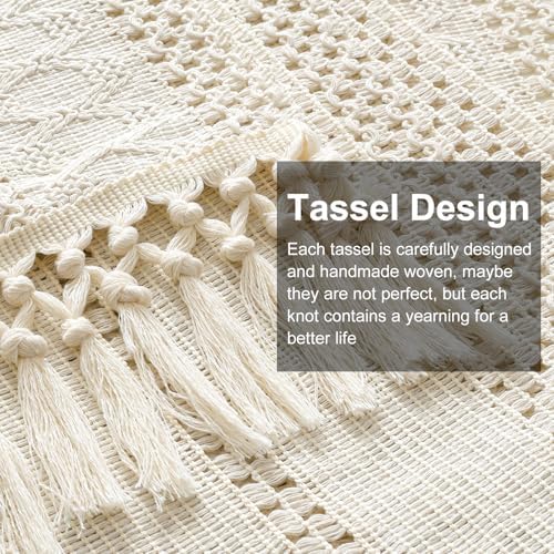 OTOSTAR Ivory Macrame Table Runner 60 Inches Long
