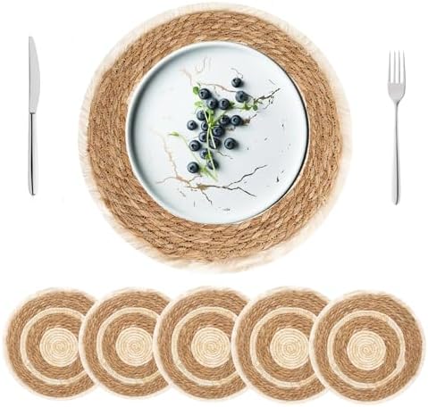 Fving Woven Placemats Set of 6 15 Boho Rattan Place Mat with Tassel