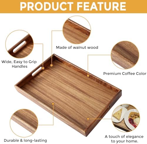 Walnut Wood Serving Tray with Handles - 157 Inches