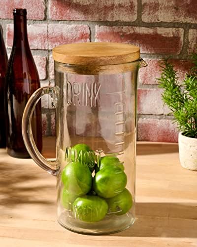 Mud Pie 79 Oz Glass Pitcher with Wood Lid