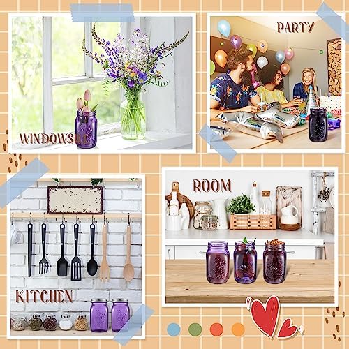 Tessco 6 Pcs Purple Colored Mason Jars with Lids for Canning and Decor