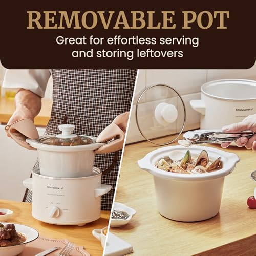 Elite Gourmet MST-250XW Electric Slow Cooker with Ceramic Pot and Glass Lid
