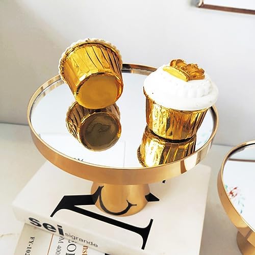 8 Inches Gold Round Mirror Cake Stand with Metal Pedestal