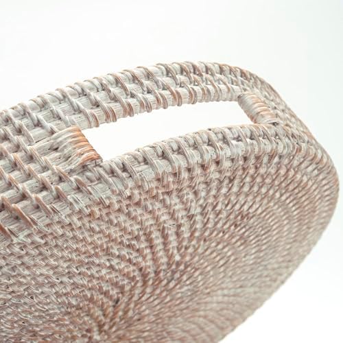 118 Inch Round Rattan Serving Tray with Handles