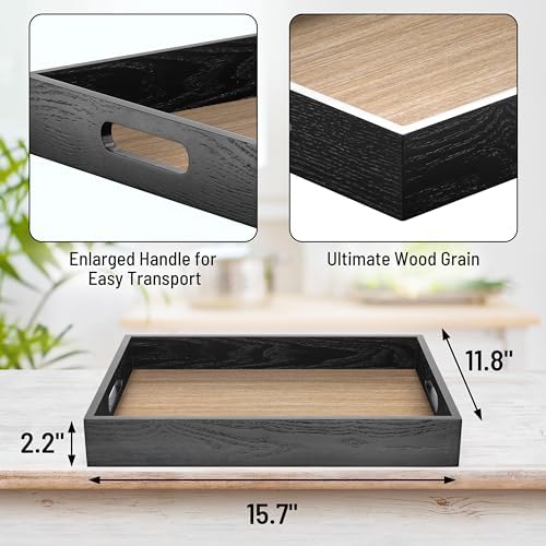 Wood Serving Tray with Handles Large and Spill Proof