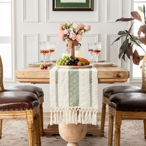 Fancy Homi Sage Green Boho Table Runner 72 Inches Long