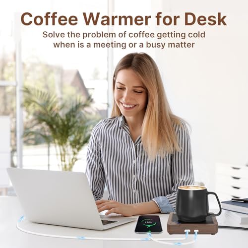 Hibsr Smart Coffee Mug Warmer with Wood Grain Design