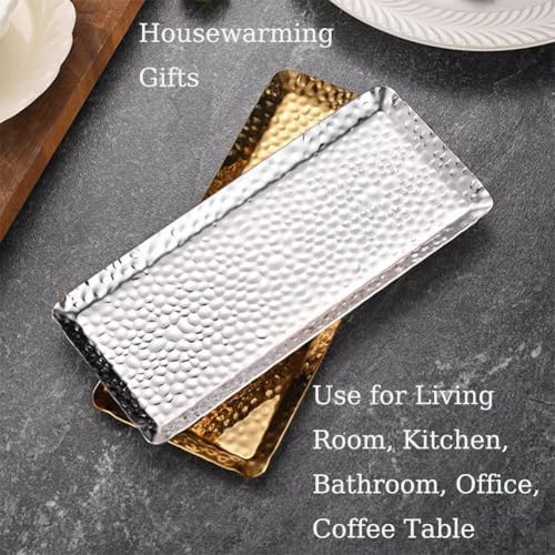 Stainless Steel Serving Tray with Hammered Design