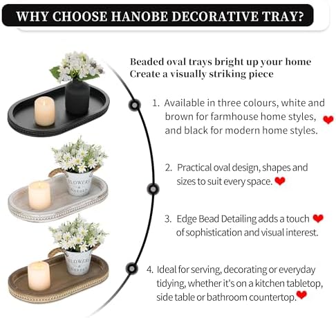 Hanobe Beaded Wooden Serving Tray Decor for Home