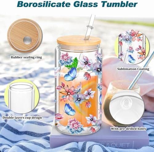 8 Pack 16 Oz Sublimation Snow Globe Tumbler with Bamboo Lids and Straws