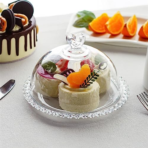 Kanpura 7 Inch Clear Glass Cake Plate with Dome Cover