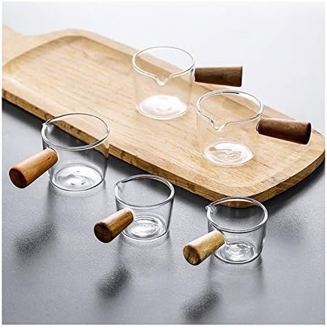 Milk Frothing Pitcher Glass Creamer with Wooden Handle