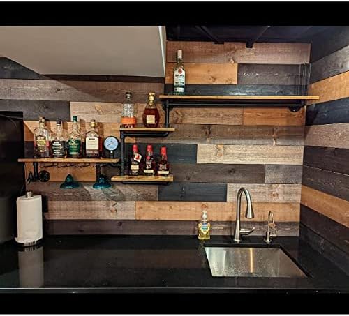 Industrial Pipe Shelves Wine Rack Wall Mounted with 4 Stem Glass Holder
