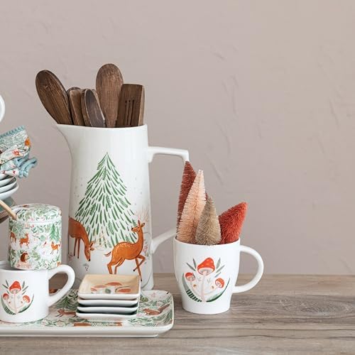 Creative Co-Op 2 Quart Stoneware Pitcher with Deer and Tree