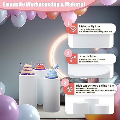 3PCS White Cylinder Cake Stand Set for Events