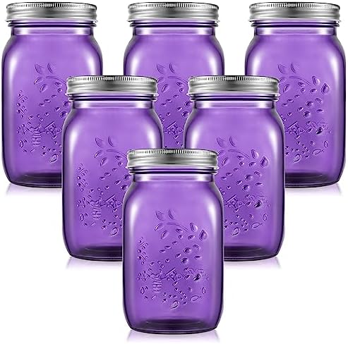 Tessco 6 Pcs Purple Colored Mason Jars with Lids for Canning and Decor