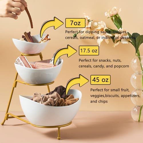 LYEOBOH 3 Tier Serving Bowls Set with Collapsible Stand
