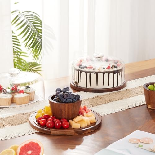 VIVIRBIEN Wooden Cake Stand with Glass Lid and Magnetic Base