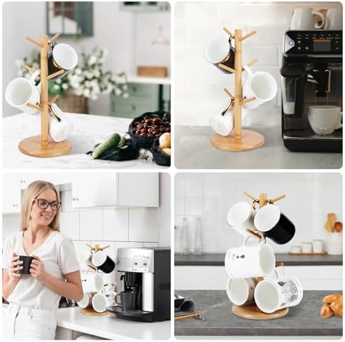 Bamboo Mug Holder Tree with 6 Hooks