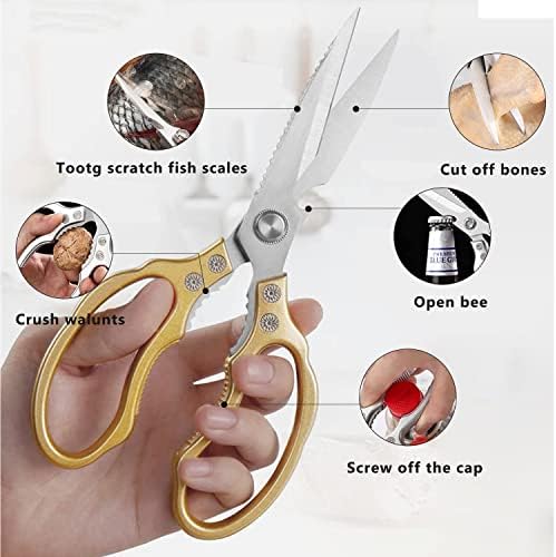 Heavy Duty Kitchen Scissors with Gold Handles