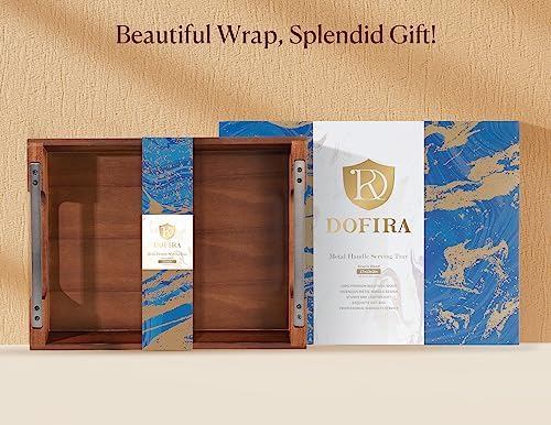 Dofira Acacia Wood Serving Tray with Metal Handles 17x13in