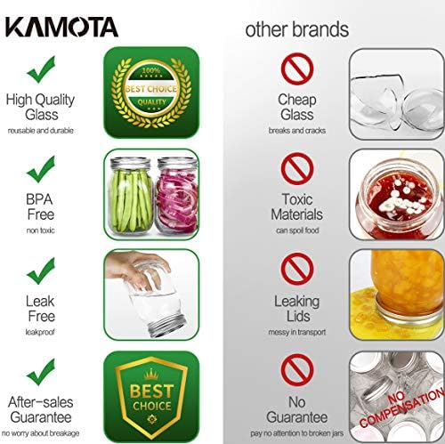 KAMOTA 16 OZ Mason Jars with Silver Lids 8-Pack