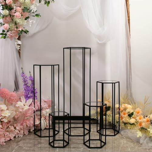 5PCS Hexagon Black Metal Cake Stand for Party Decorations